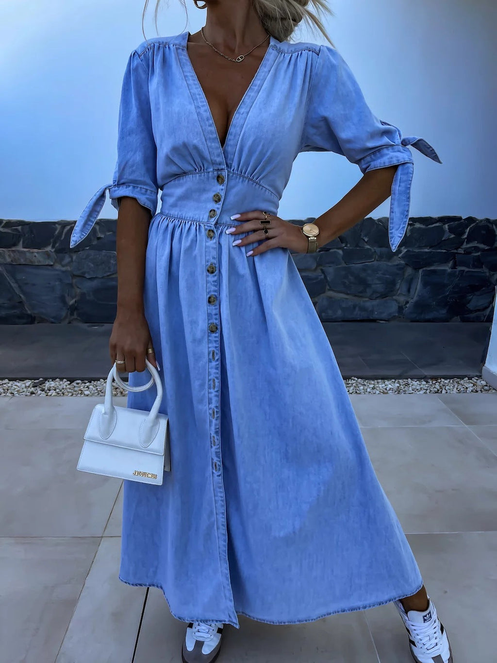 Serenity Chic Buttoned Midi Dress