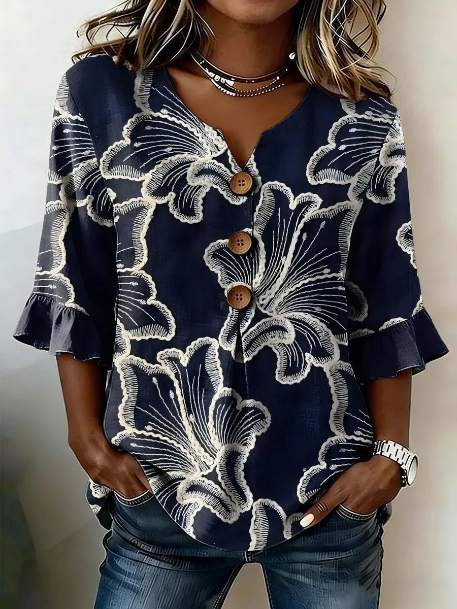 Magnolia | Blusa de verano con estampado floral vintage y botones