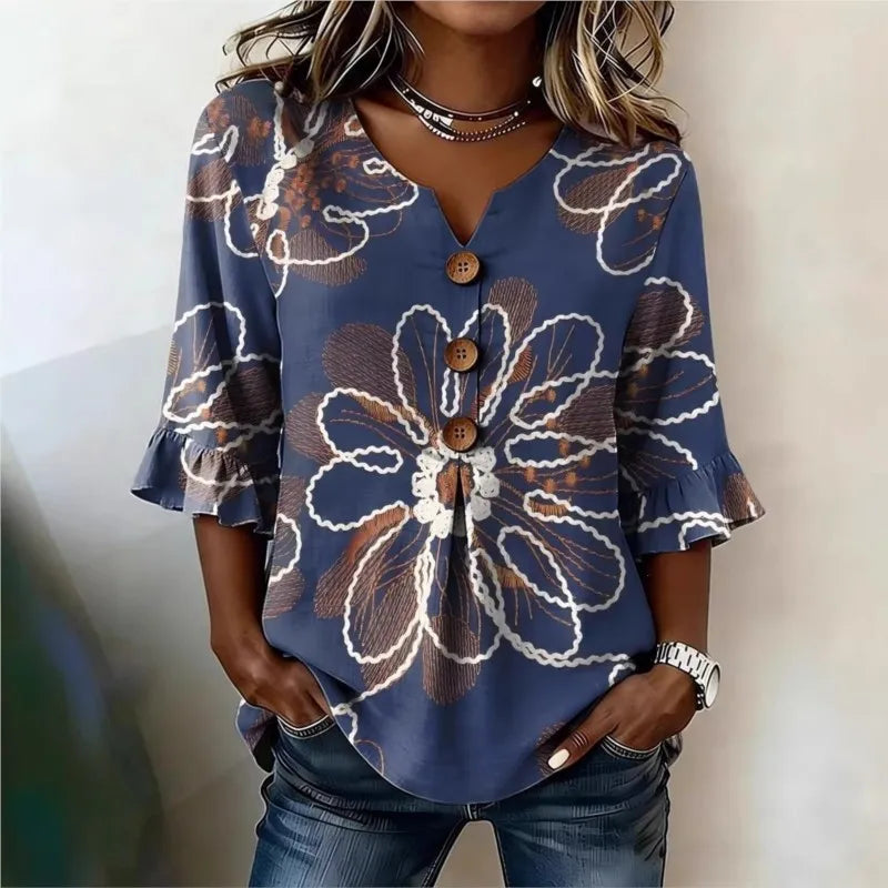 Magnolia | Blusa de verano con estampado floral vintage y botones