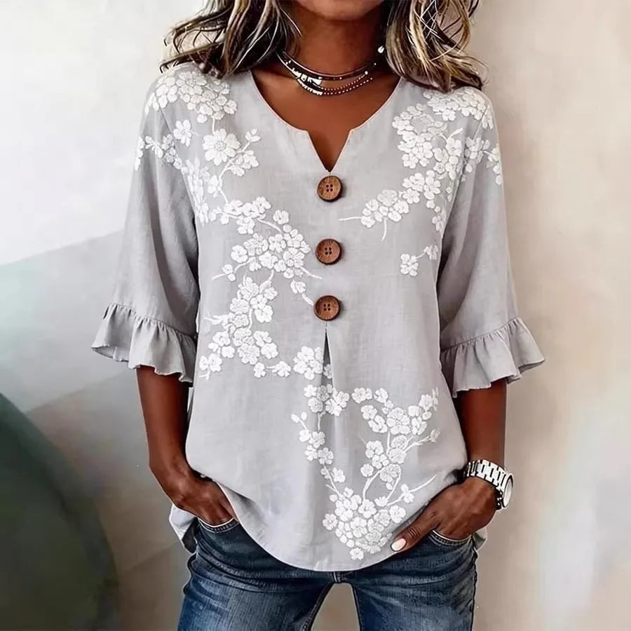 Magnolia | Blusa de verano con estampado floral vintage y botones