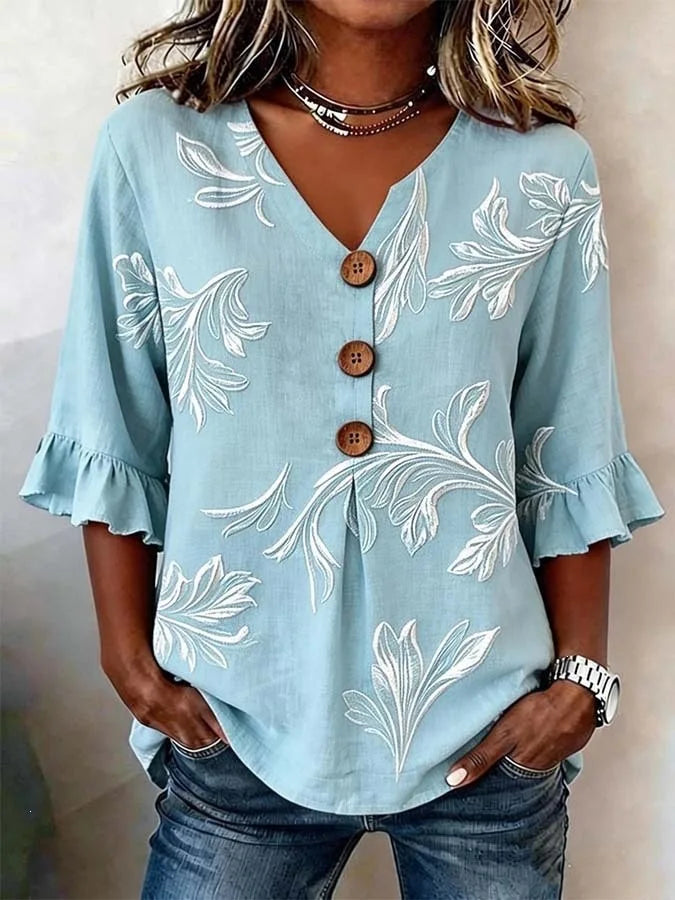 Magnolia | Blusa de verano con estampado floral vintage y botones