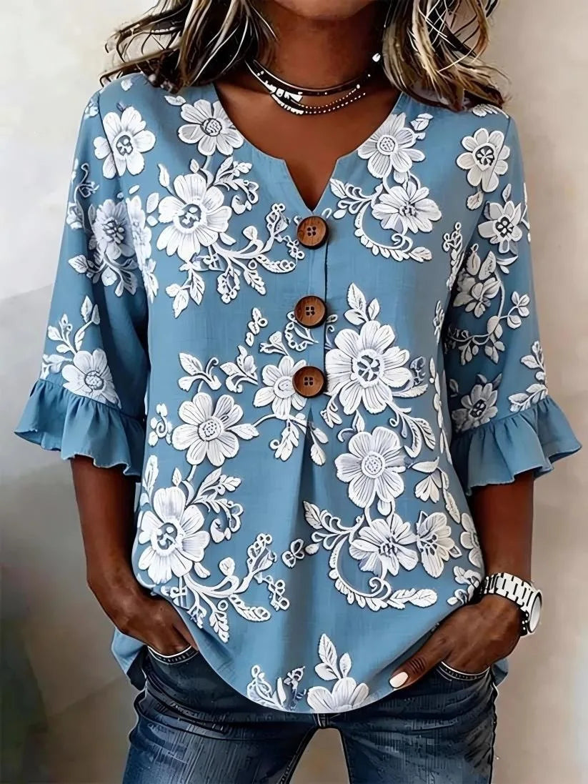 Magnolia | Blusa de verano con estampado floral vintage y botones