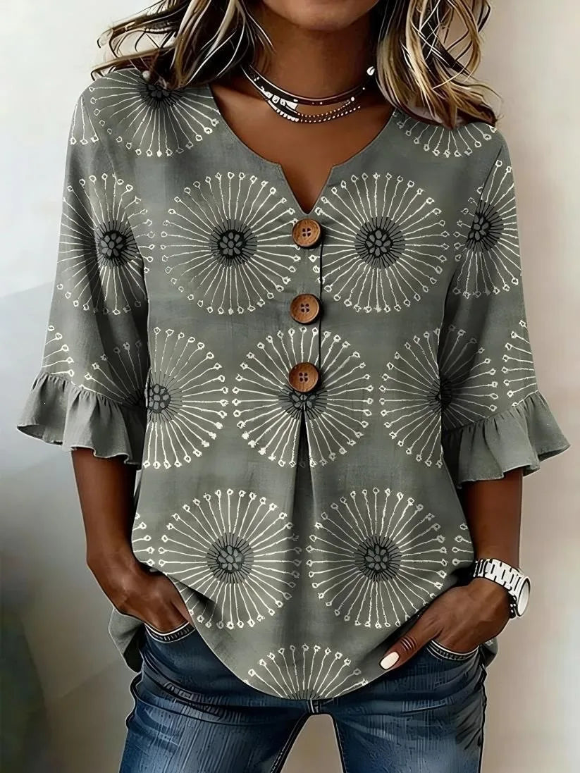 Magnolia | Blusa de verano con estampado floral vintage y botones