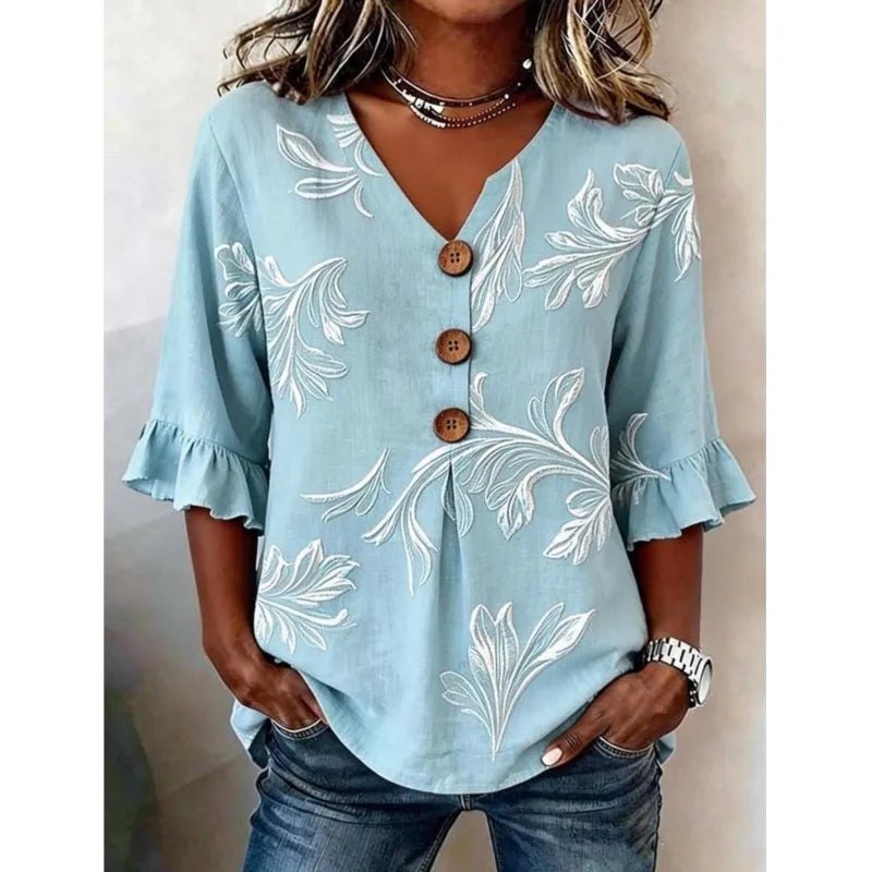 Magnolia | Blusa de verano con estampado floral vintage y botones
