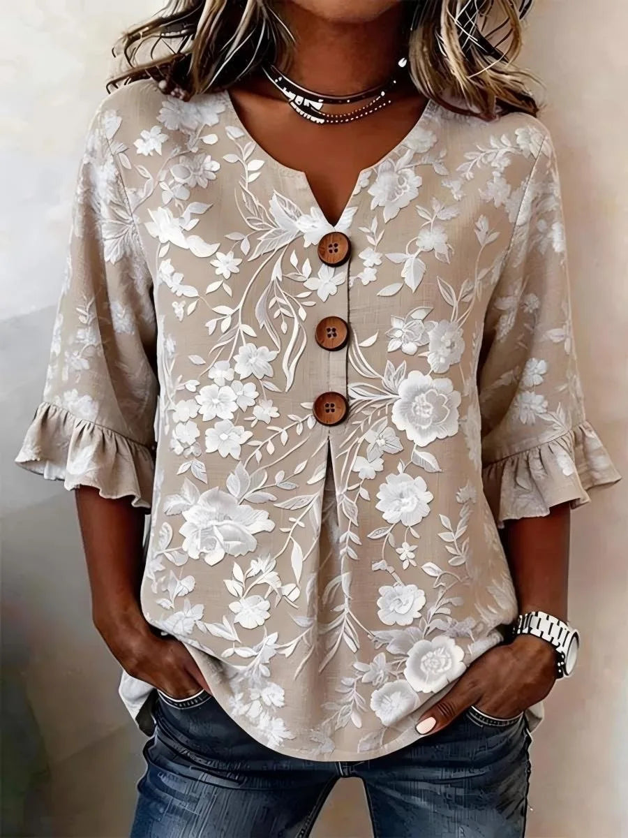 Magnolia | Blusa de verano con estampado floral vintage y botones