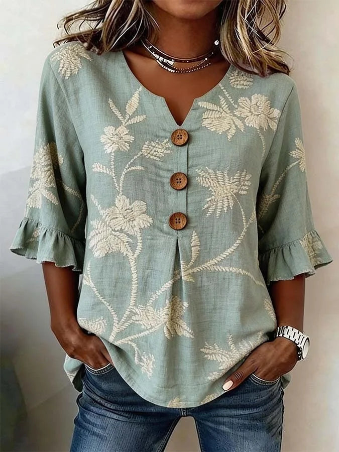 Magnolia | Blusa de verano con estampado floral vintage y botones