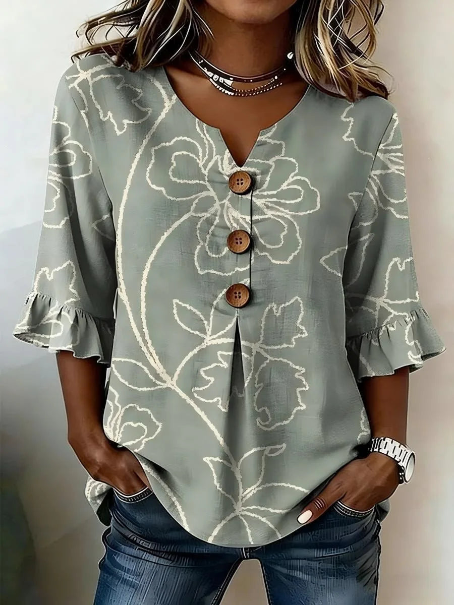 Magnolia | Blusa de verano con estampado floral vintage y botones