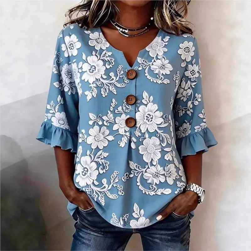 Magnolia | Blusa de verano con estampado floral vintage y botones