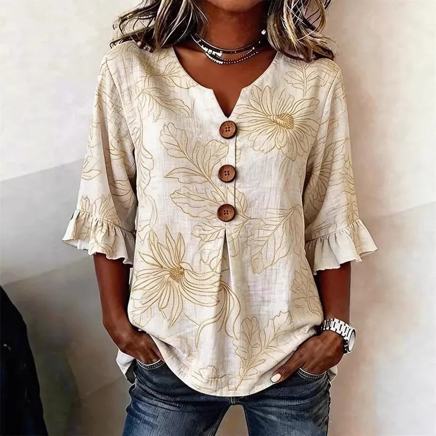Magnolia | Blusa de verano con estampado floral vintage y botones